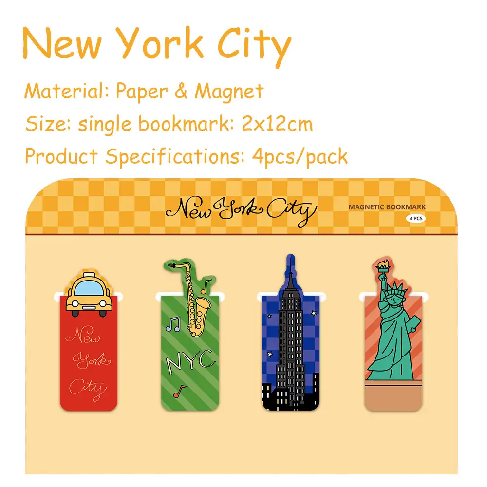 4-Pack New York Magnetic Bookmarks
