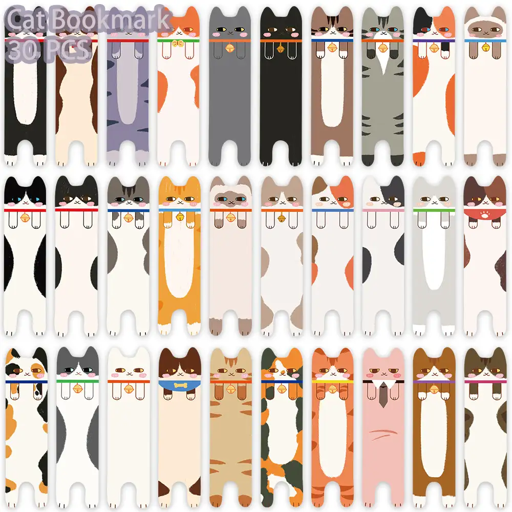 30-Pack Cartoon Dull Cat Paper Bookmarks