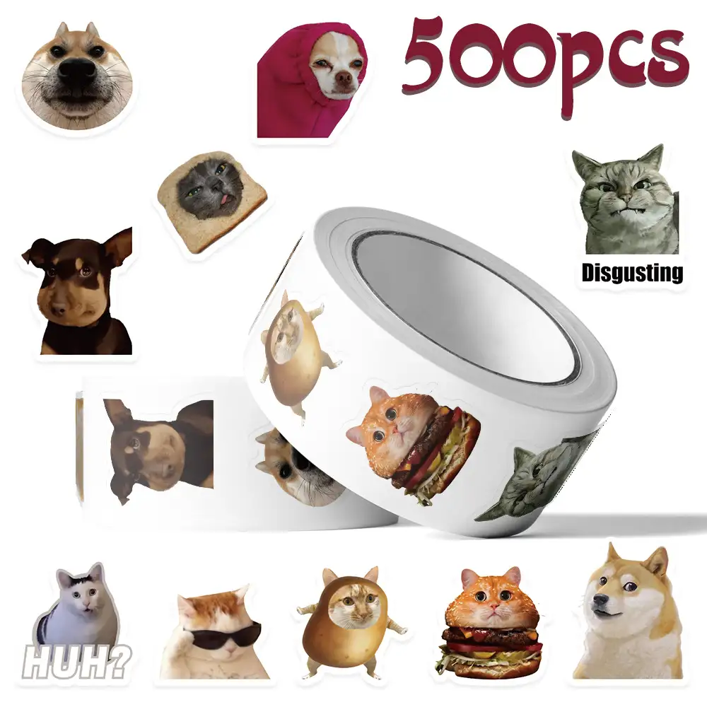 Funny Cat Cartoon Sticker Roll, 500 Pieces