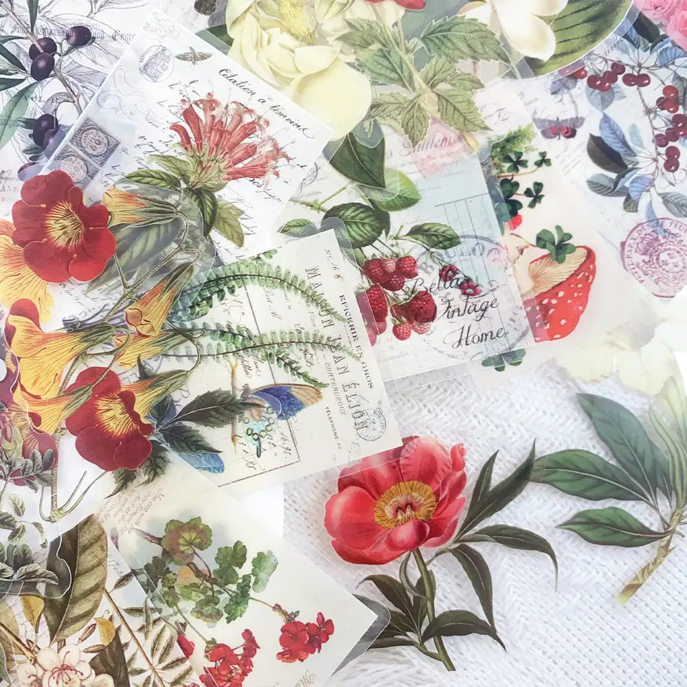 50 Vintage Floral Transparent PET Stickers