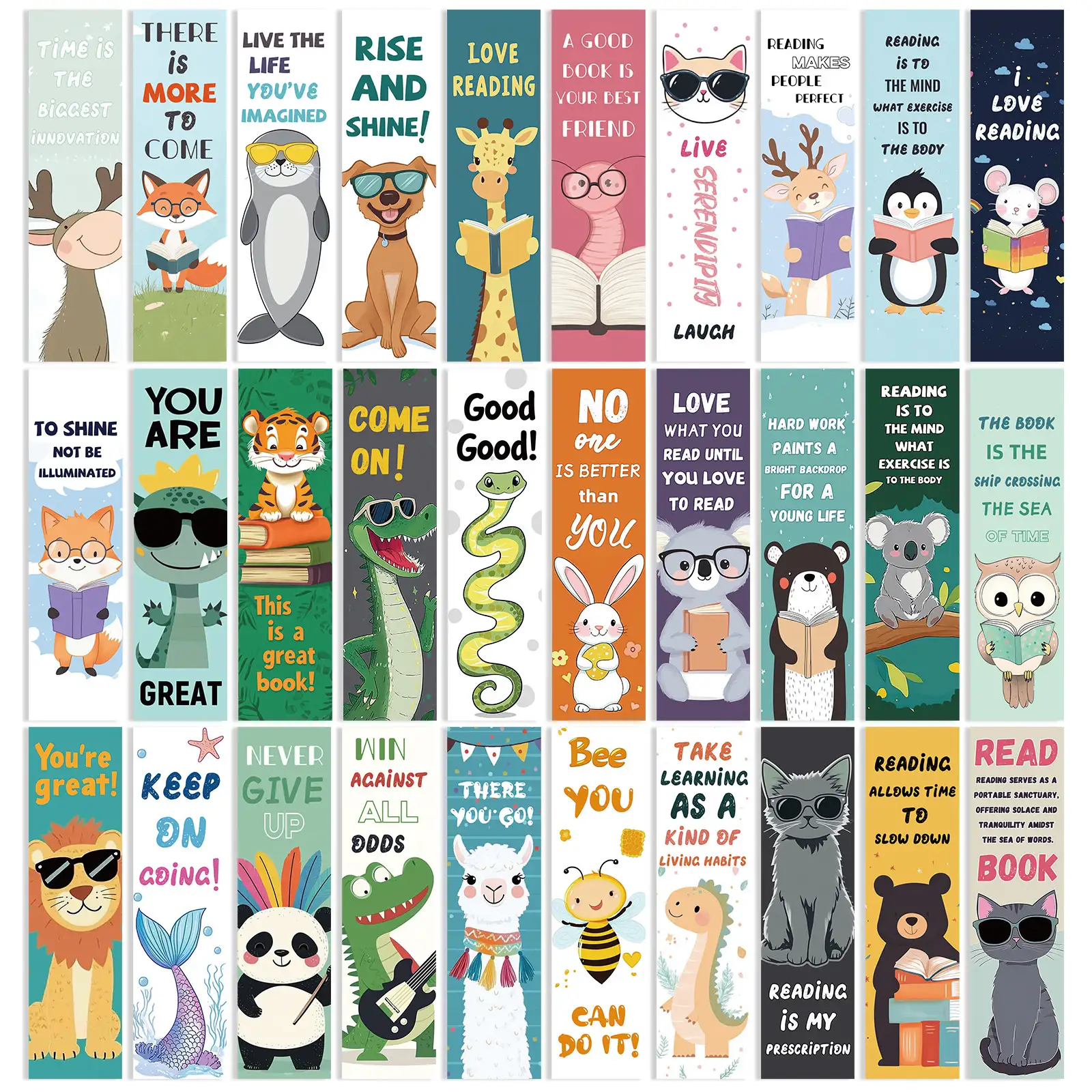 30 Cartoon Animal Bookmarks for Students