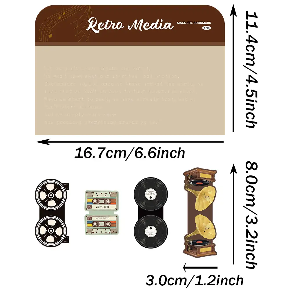4-Pack Retro Media Magnetic Bookmarks
