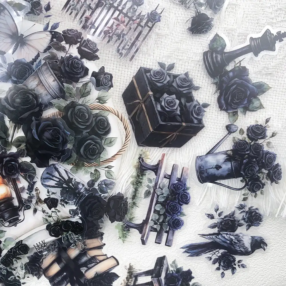Dark Rose Transparent PET Decorative Stickers