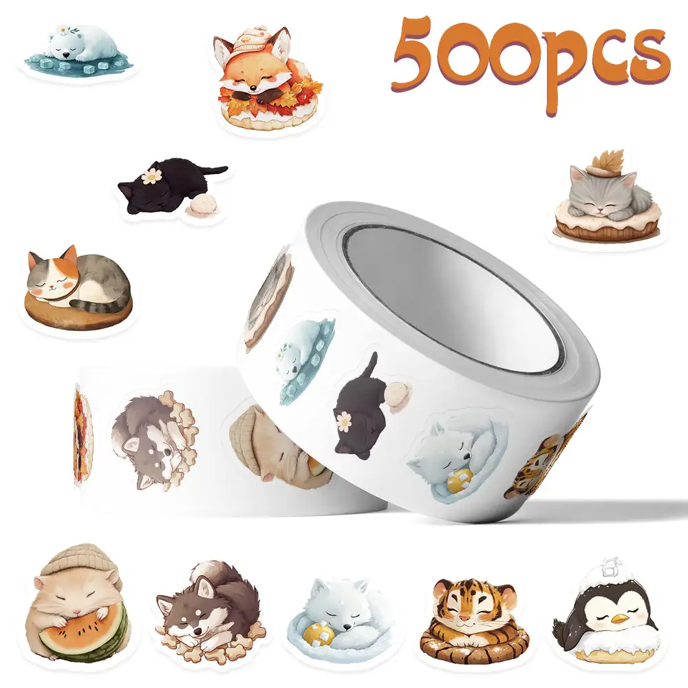 500張可愛睡覺動物貼紙卷