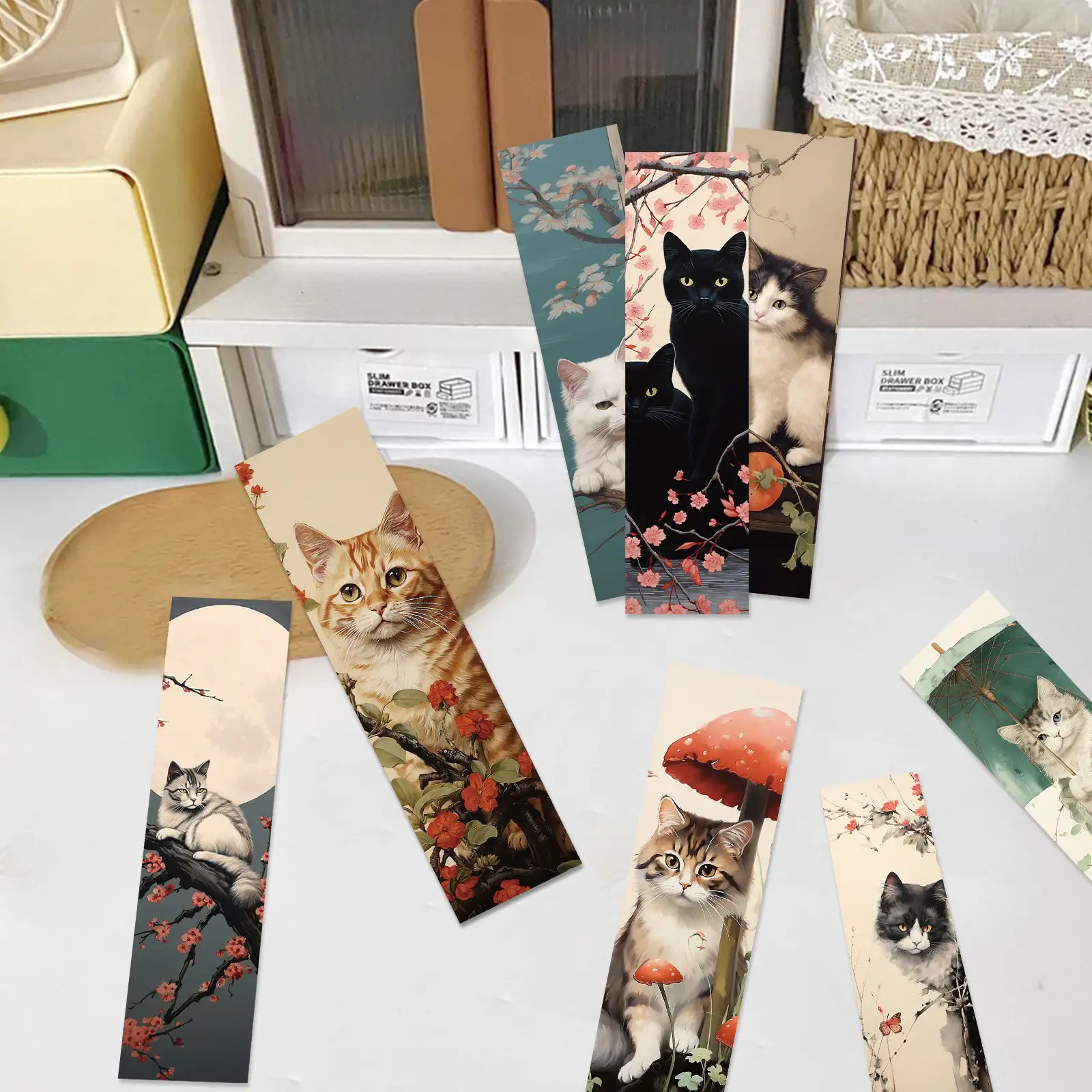 30 Cat Page Clip Bookmarks with Japanese Blessing Messages