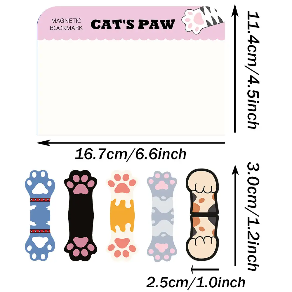 Cartoon Cat Paw Magnetic Bookmarks, 5-Pack