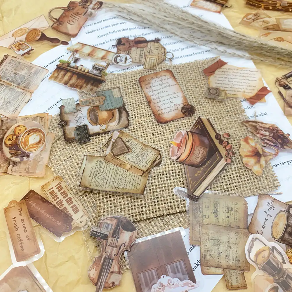 50-Piece Retro Caf&eacute; Transparent PET Sticker Set