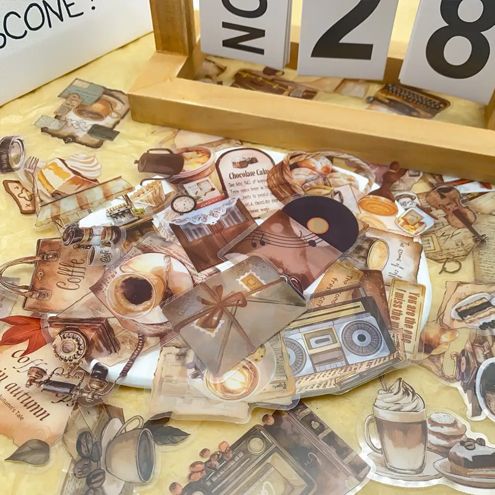 50-Piece Retro Caf&eacute; Transparent PET Sticker Set