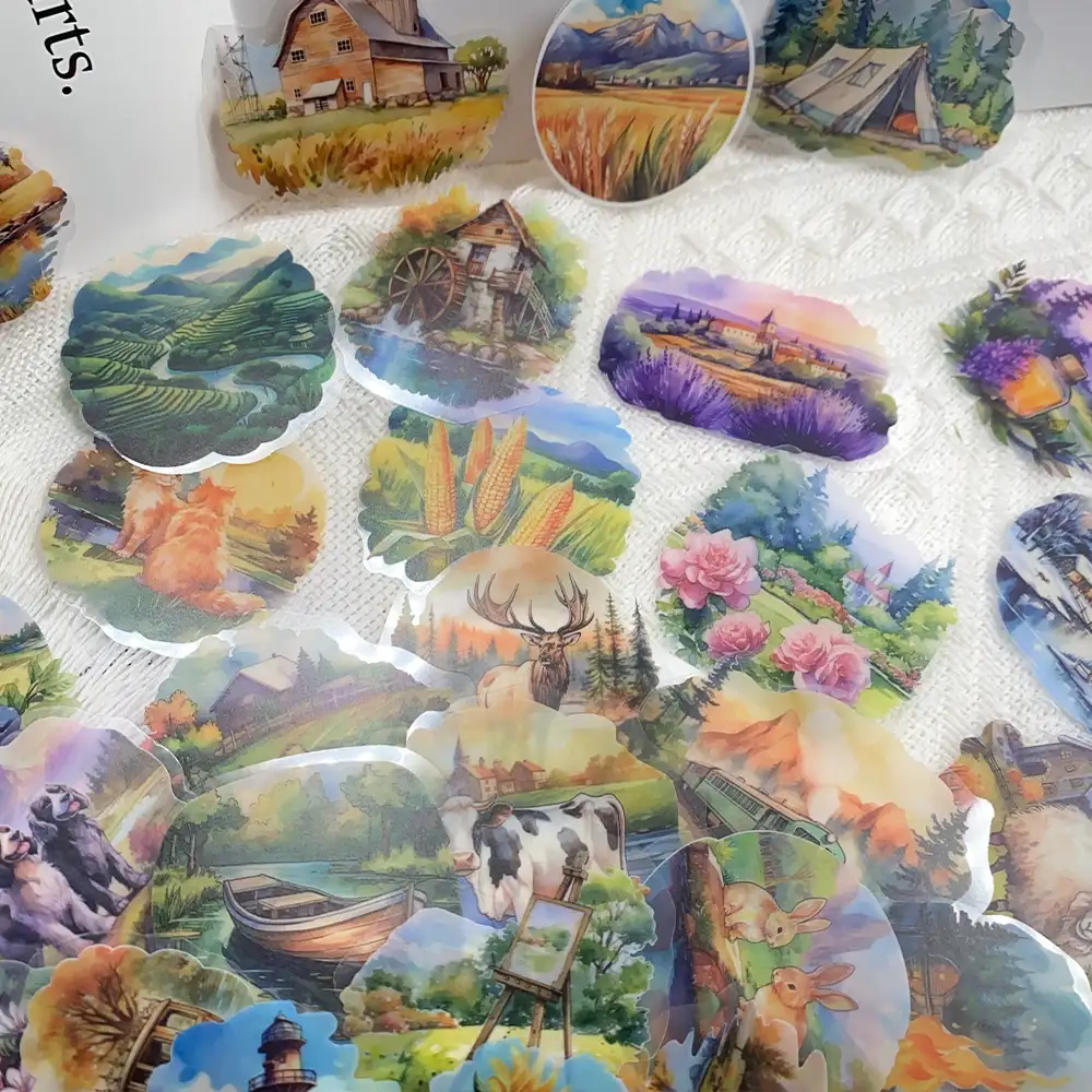 50-Piece Transparent Pastoral Oil Painting Stickers