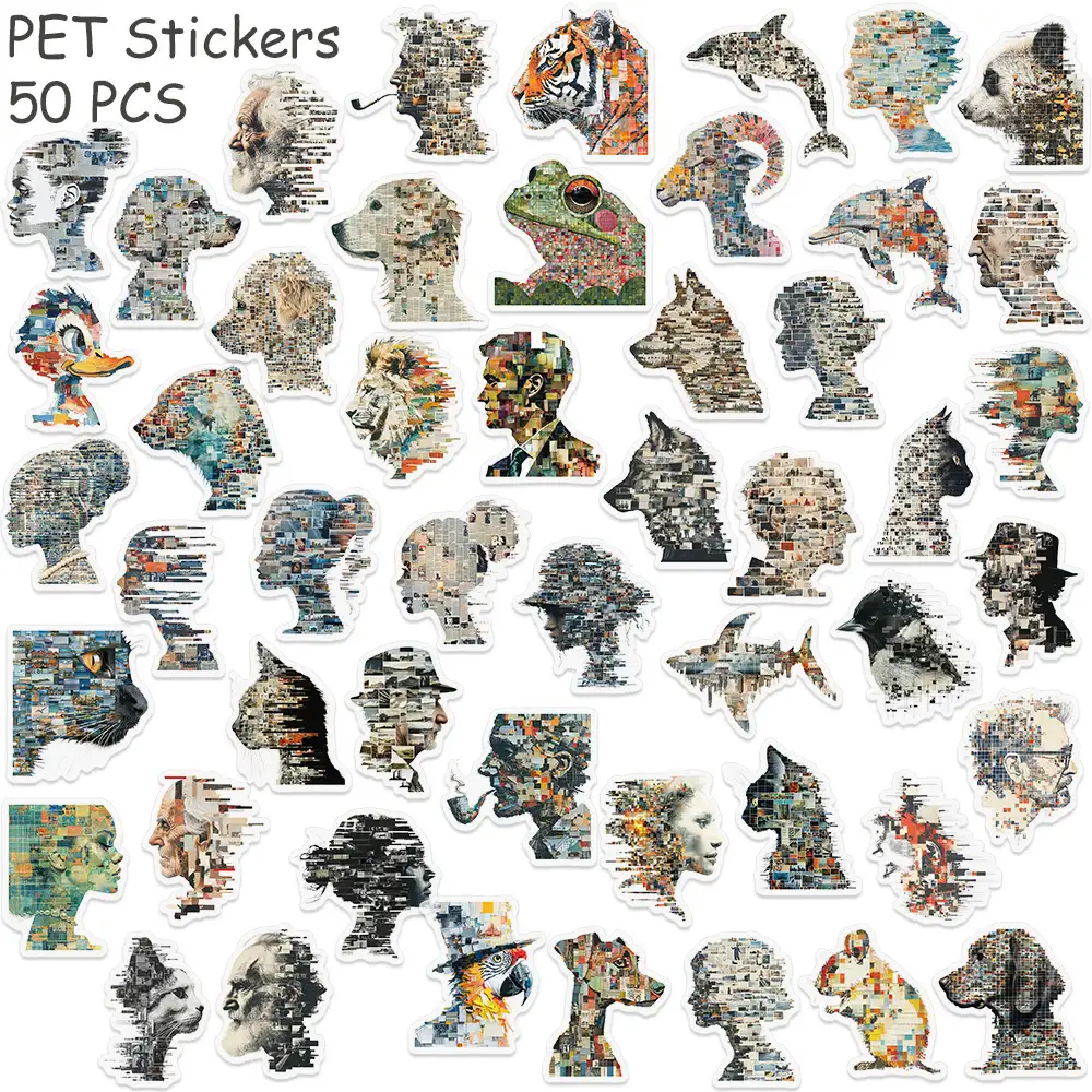 50 Animal Portrait Collage Stickers for Phones and Laptops