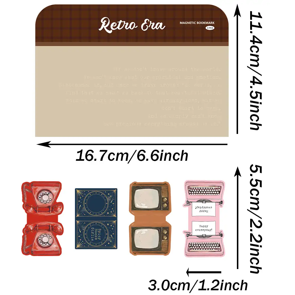 4-Pack Retro Magnetic Bookmarks