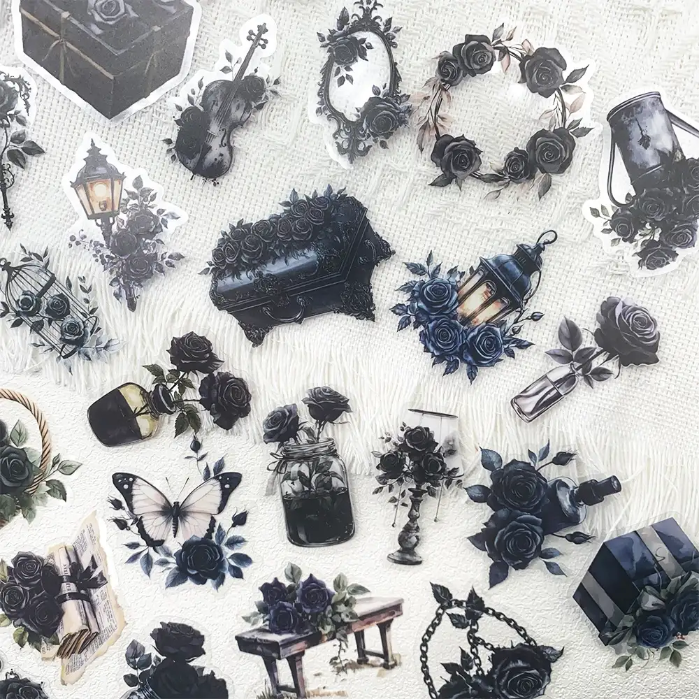 Dark Rose Transparent PET Decorative Stickers