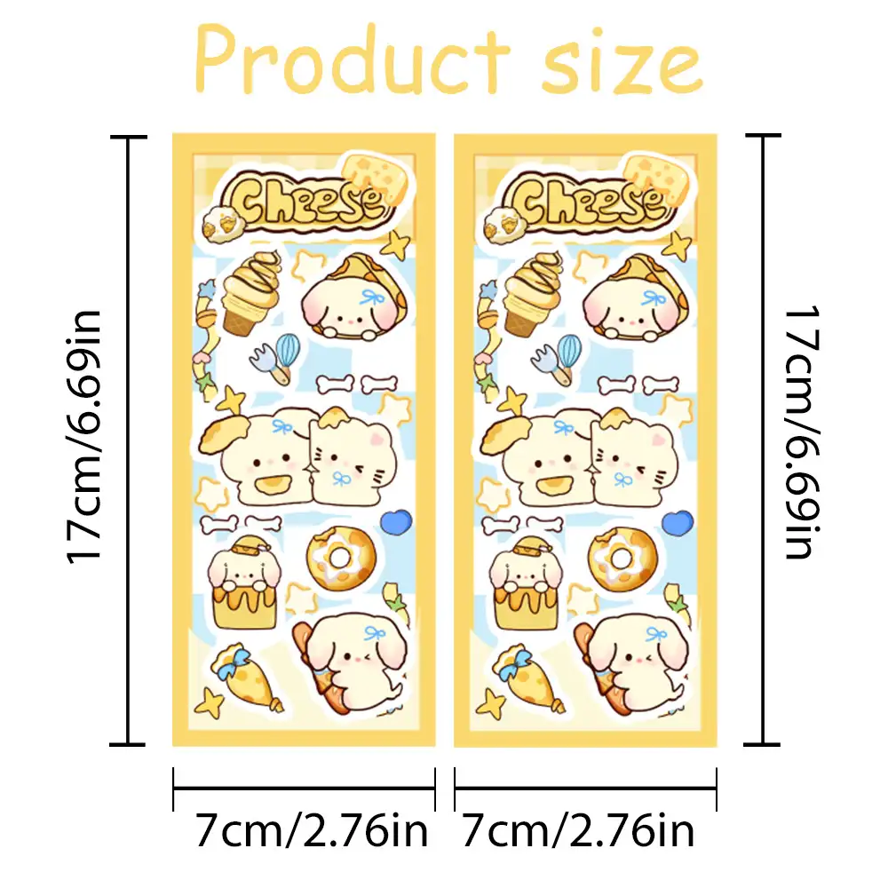 Cute Cheese Cat and Dog Stickers, 2-Pack