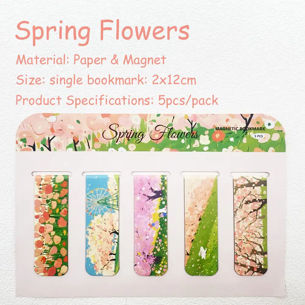 5-Pack Folding Spring Wildflower Magnetic Bookmarks