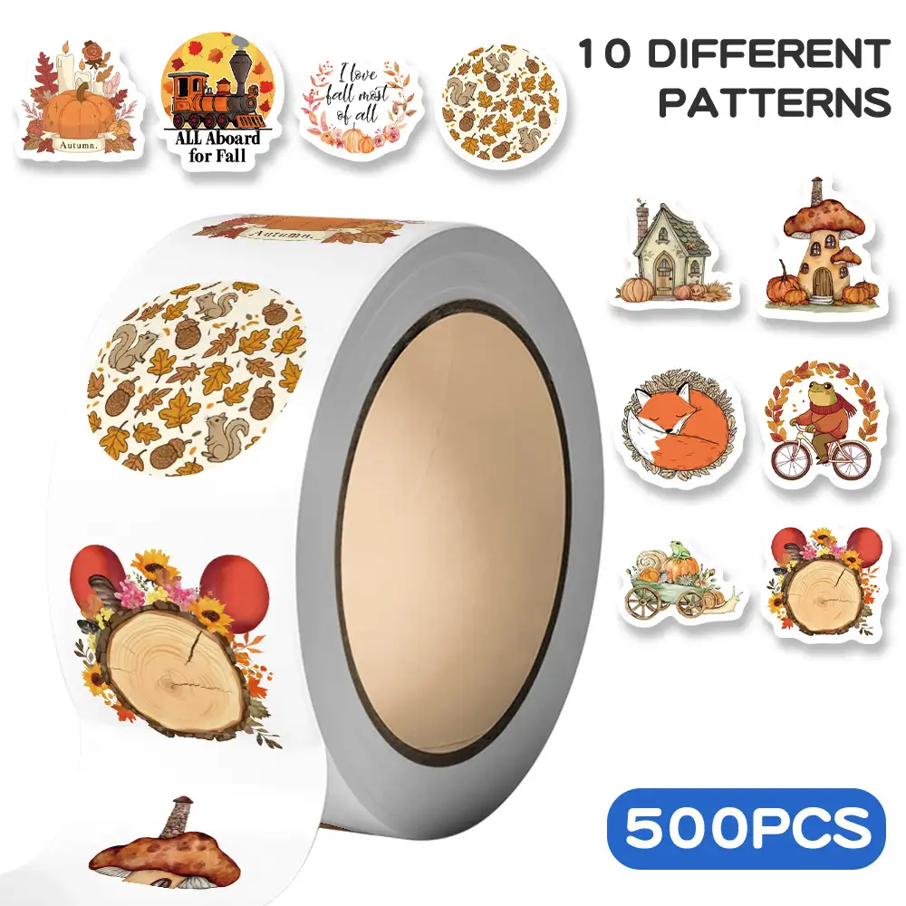 500-Piece Autumn Vintage Sticker Roll