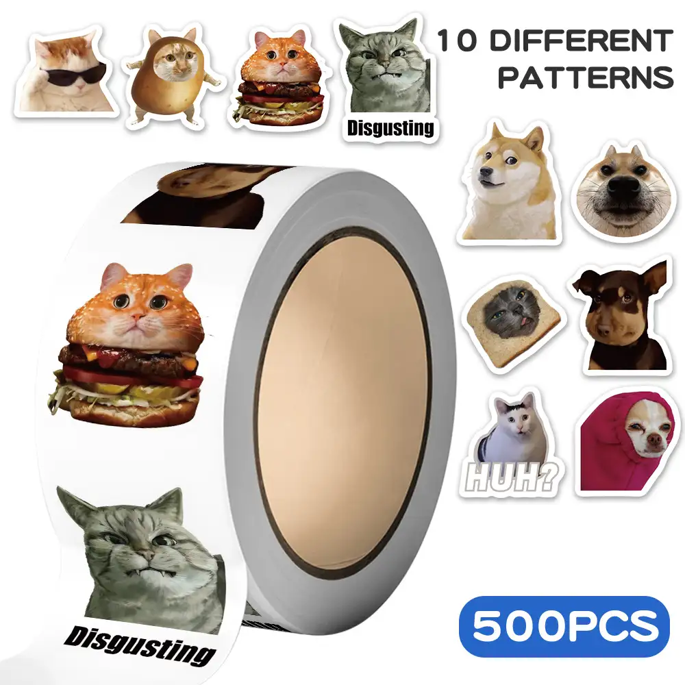 Funny Cat Cartoon Sticker Roll, 500 Pieces