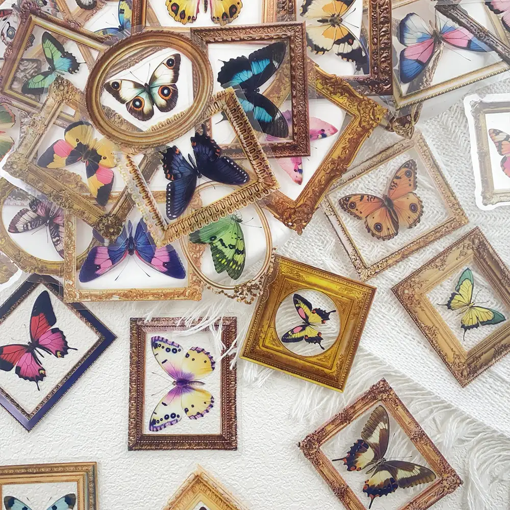 Retro Butterfly Transparent PET Stickers, 50-Piece Set