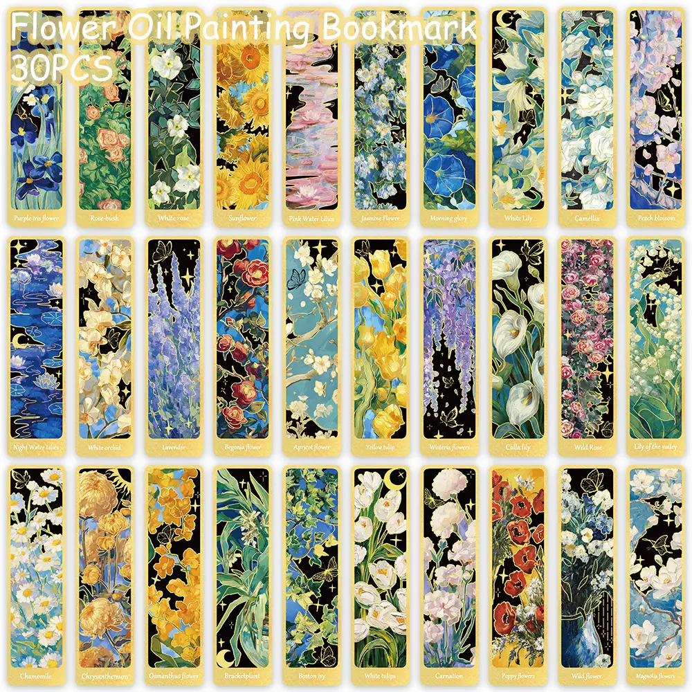 30 Floral Oil Painting Bookmarks