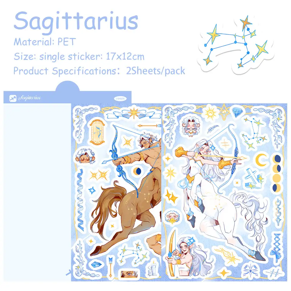 Sagittarius Zodiac Stickers, 2 Waterproof Sheets