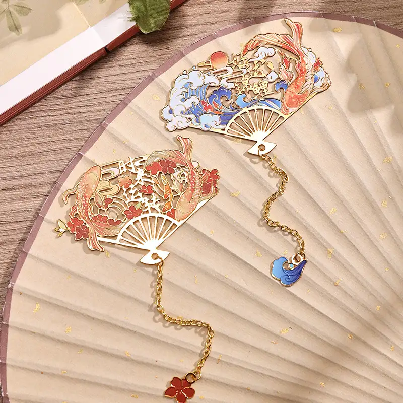 Fan-Shaped Hollow Bookmark with Imperial Palace Design