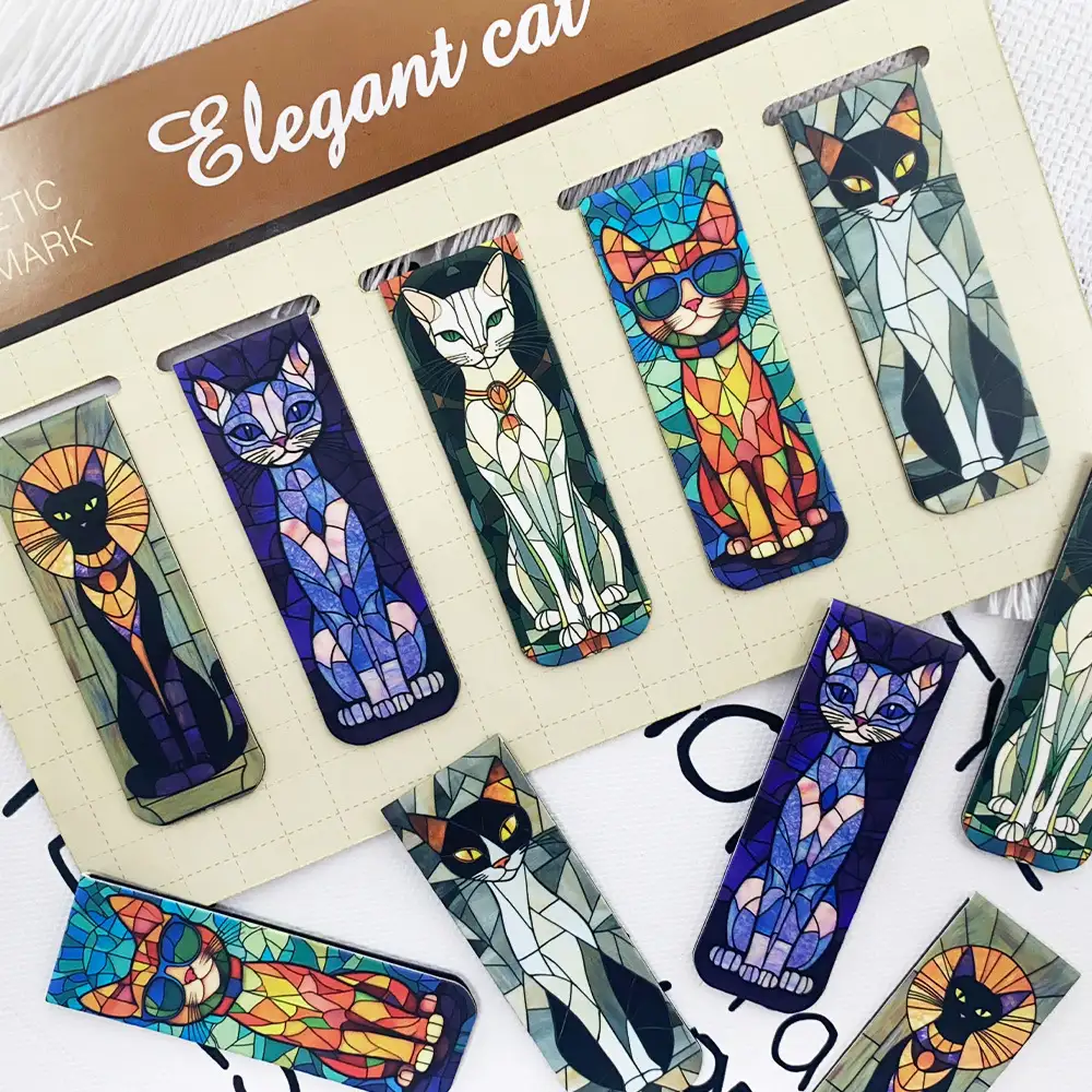 Elegant Cat Magnetic Bookmarks, 5-Pack