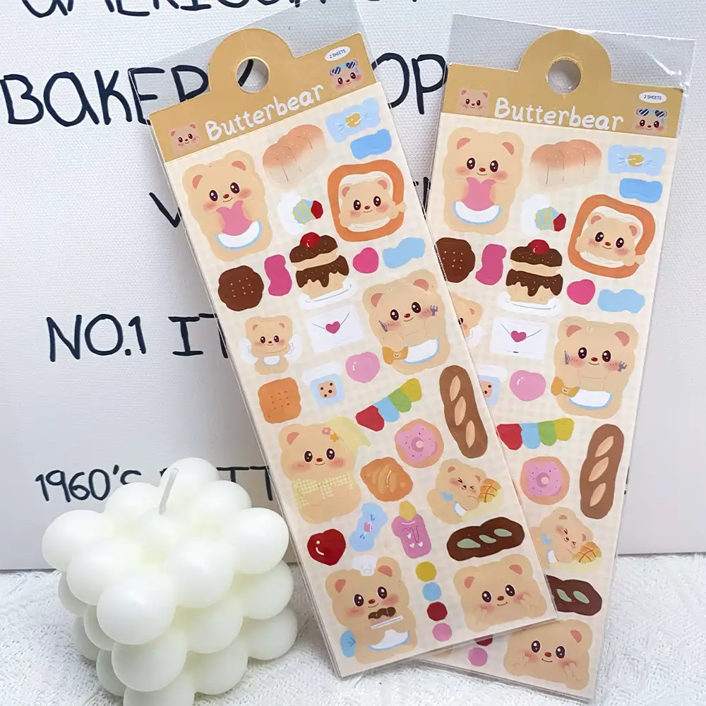 2-Pack Cute Butter Bear Waterproof Stickers