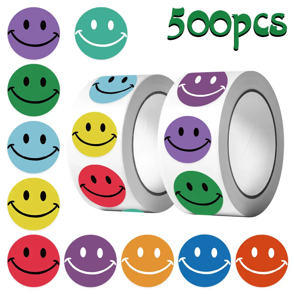 Cartoon Smiley Sticker Tape Roll for Journaling and Envelope Sealing