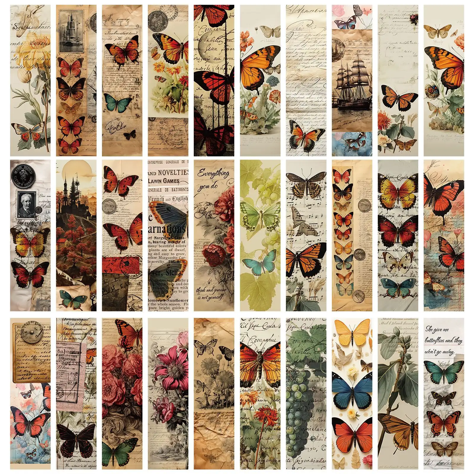 30 Retro Butterfly Bookmarks for Books and Notebooks