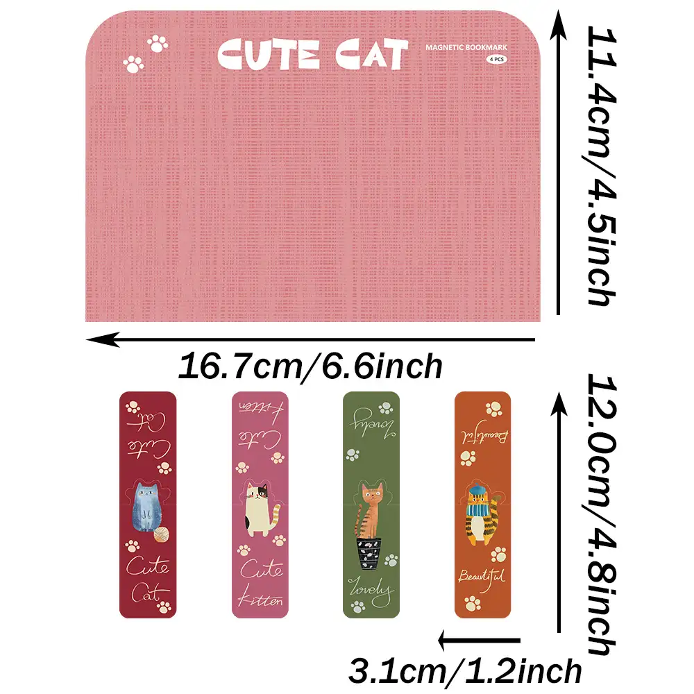 4-Pack Cute Cat Magnetic Bookmarks