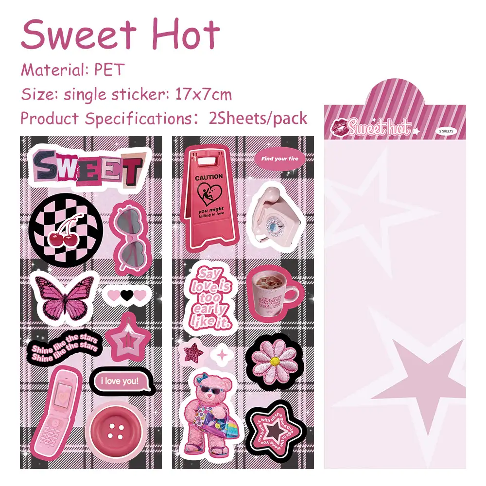 Y2K Sweetheart Girl Cartoon Stickers, 2-Sheet Pack