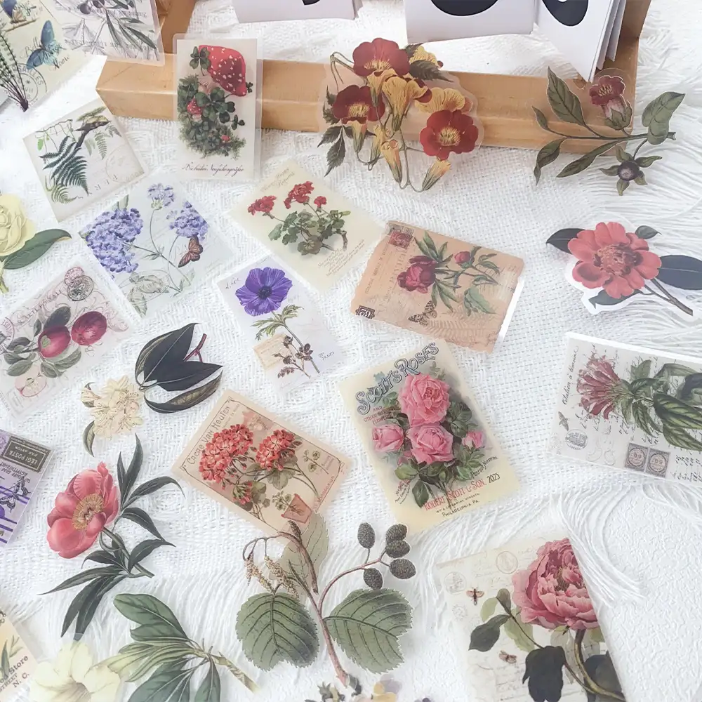 50 Vintage Floral Transparent PET Stickers