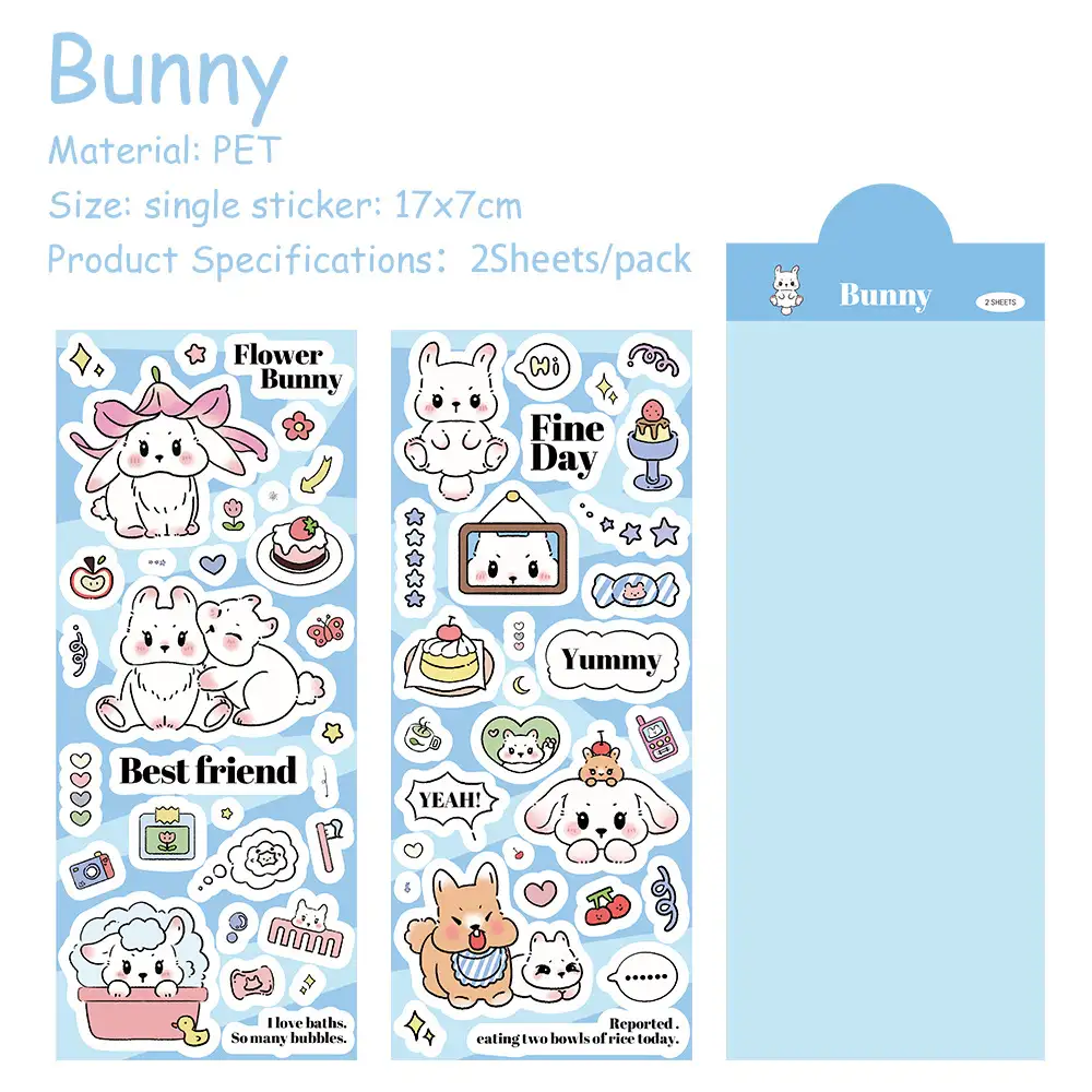 2-Piece Cartoon Bunny Flower Waterproof Stickers