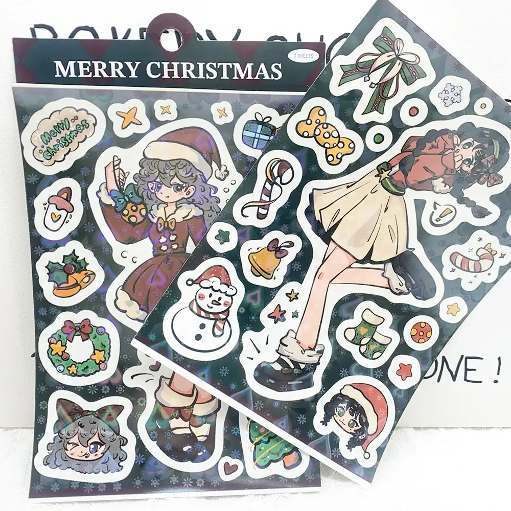 2-Pack Cartoon Christmas Girl Waterproof Stickers