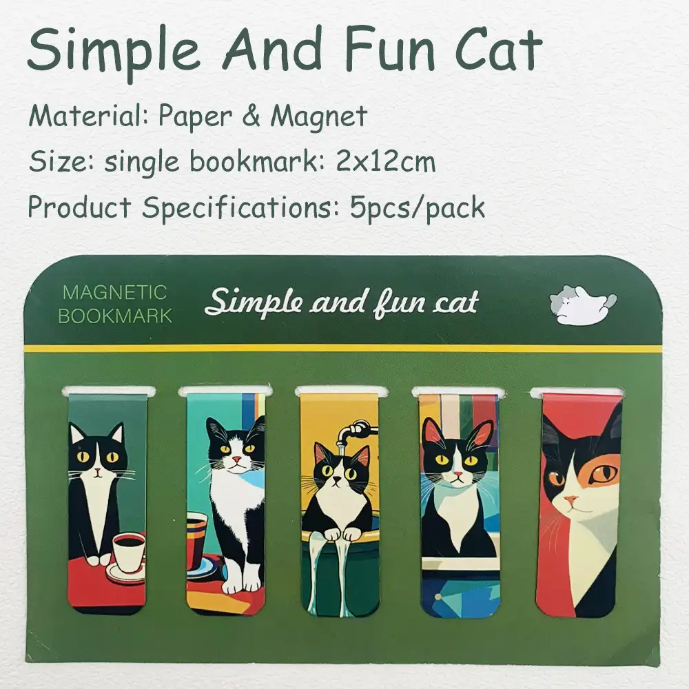 Cat Magnetic Bookmarks, 5-Pack