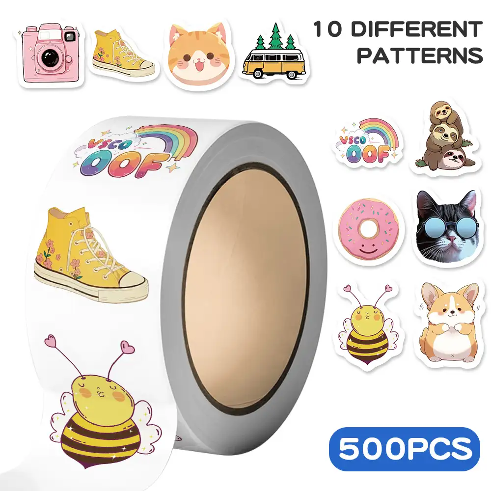 500-Piece Cartoon Sticker Roll for DIY Crafts