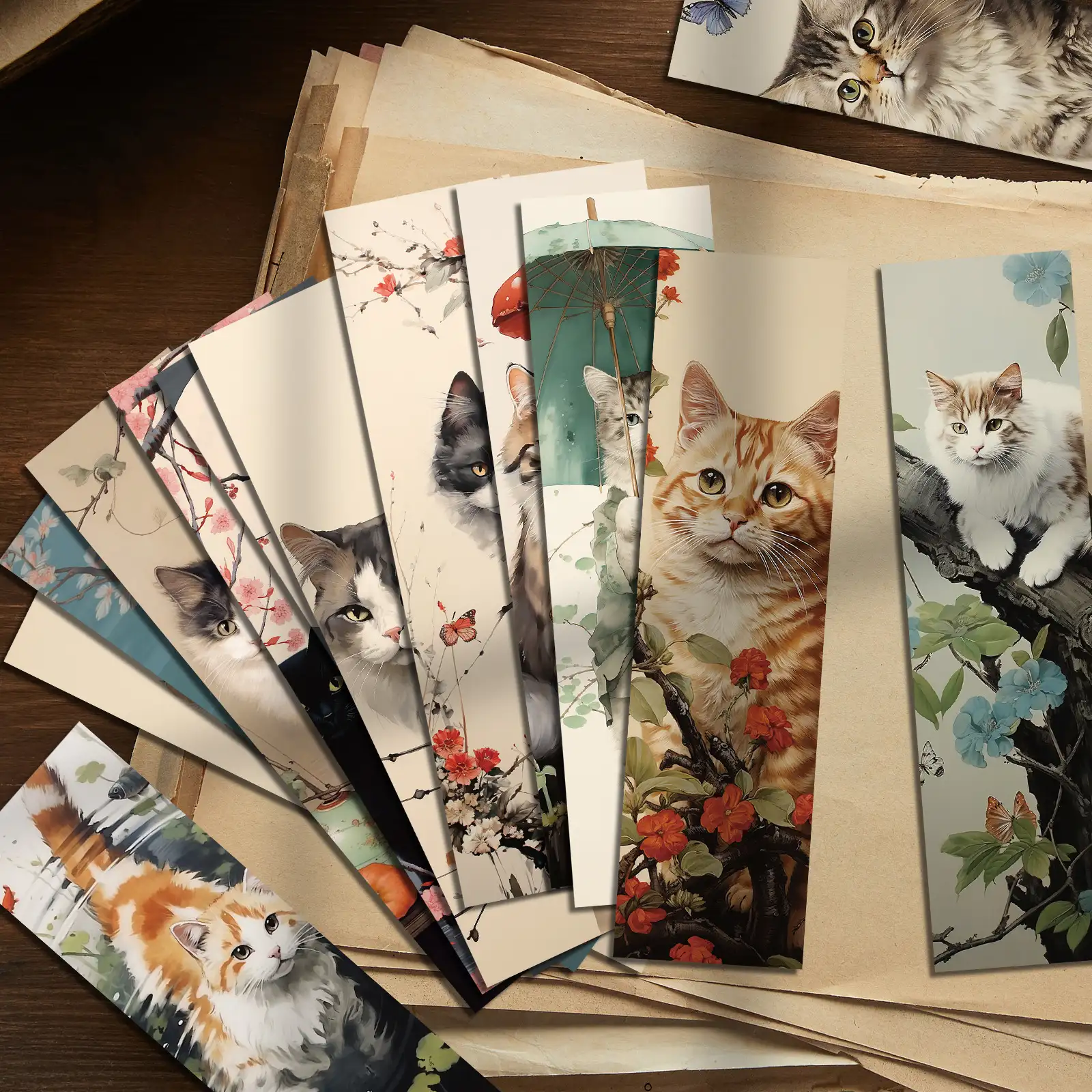 30 Cat Page Clip Bookmarks with Japanese Blessing Messages
