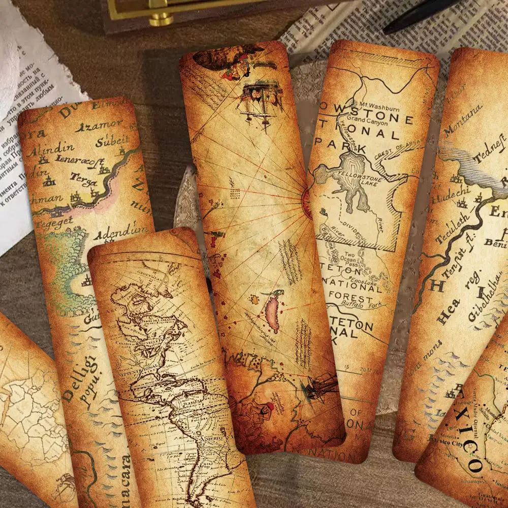 30-Piece Vintage Map Paper Bookmark Set