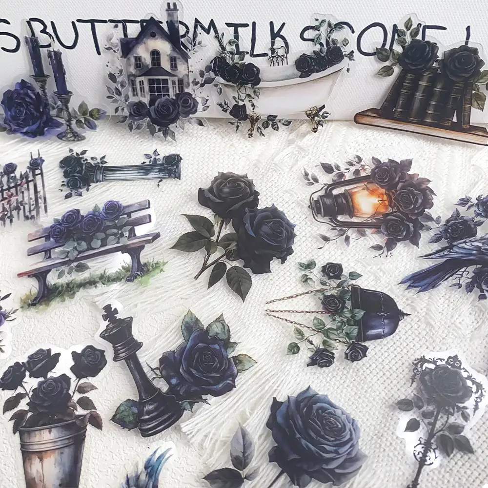 Dark Rose Transparent PET Decorative Stickers