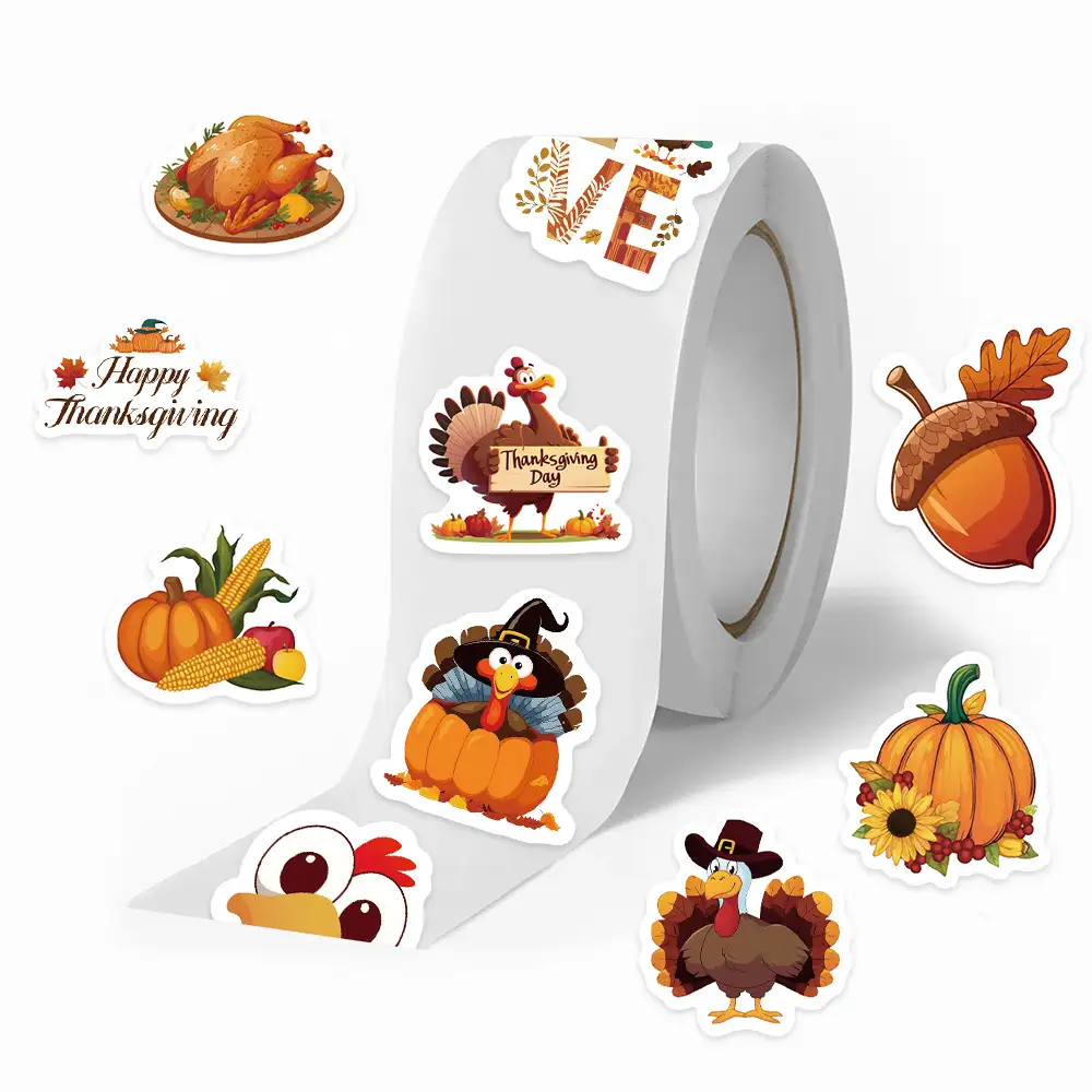 500-Sheet Thanksgiving Turkey Sticker Roll