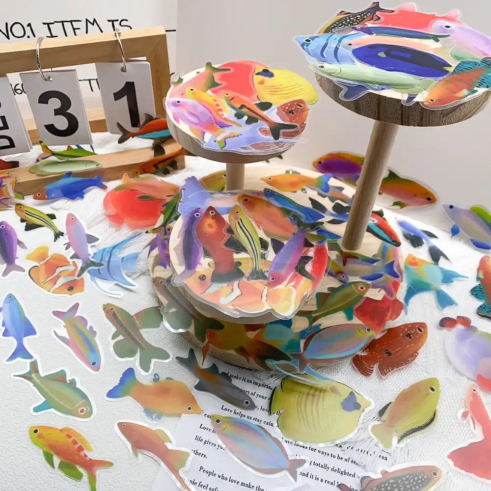 50 Transparent Ocean Fish Stickers for Journals and Phones