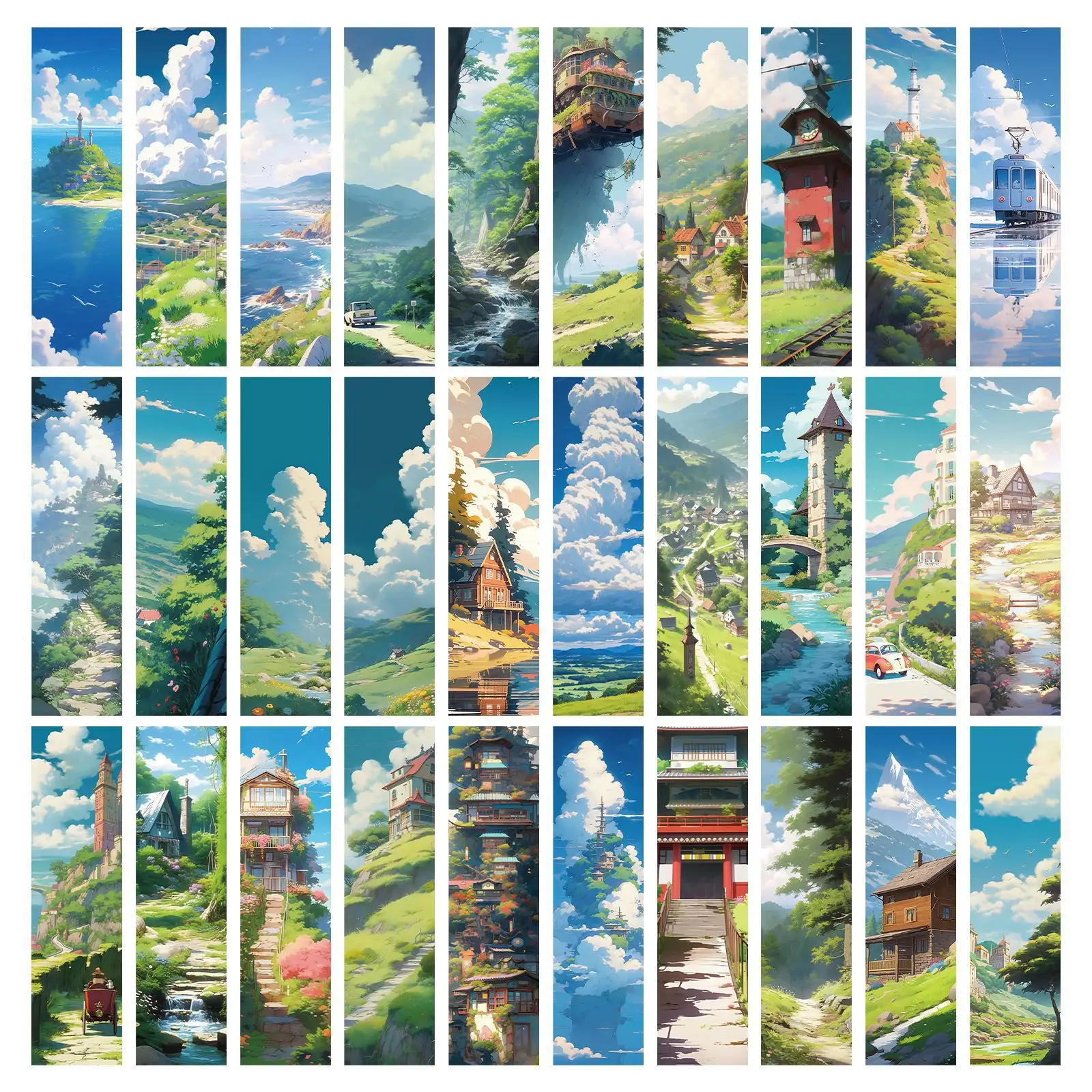 Qi Yu Miyazaki-Style Bookmarks, 30-Piece Set