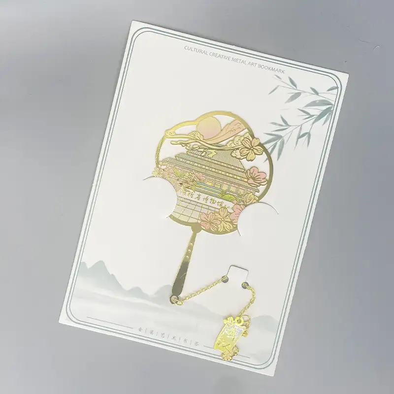 Brass Hollow Bookmark with Yellow Crane Tower Engraving