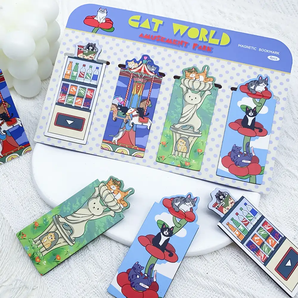 4-Pack Cat World Amusement Park Magnetic Bookmarks