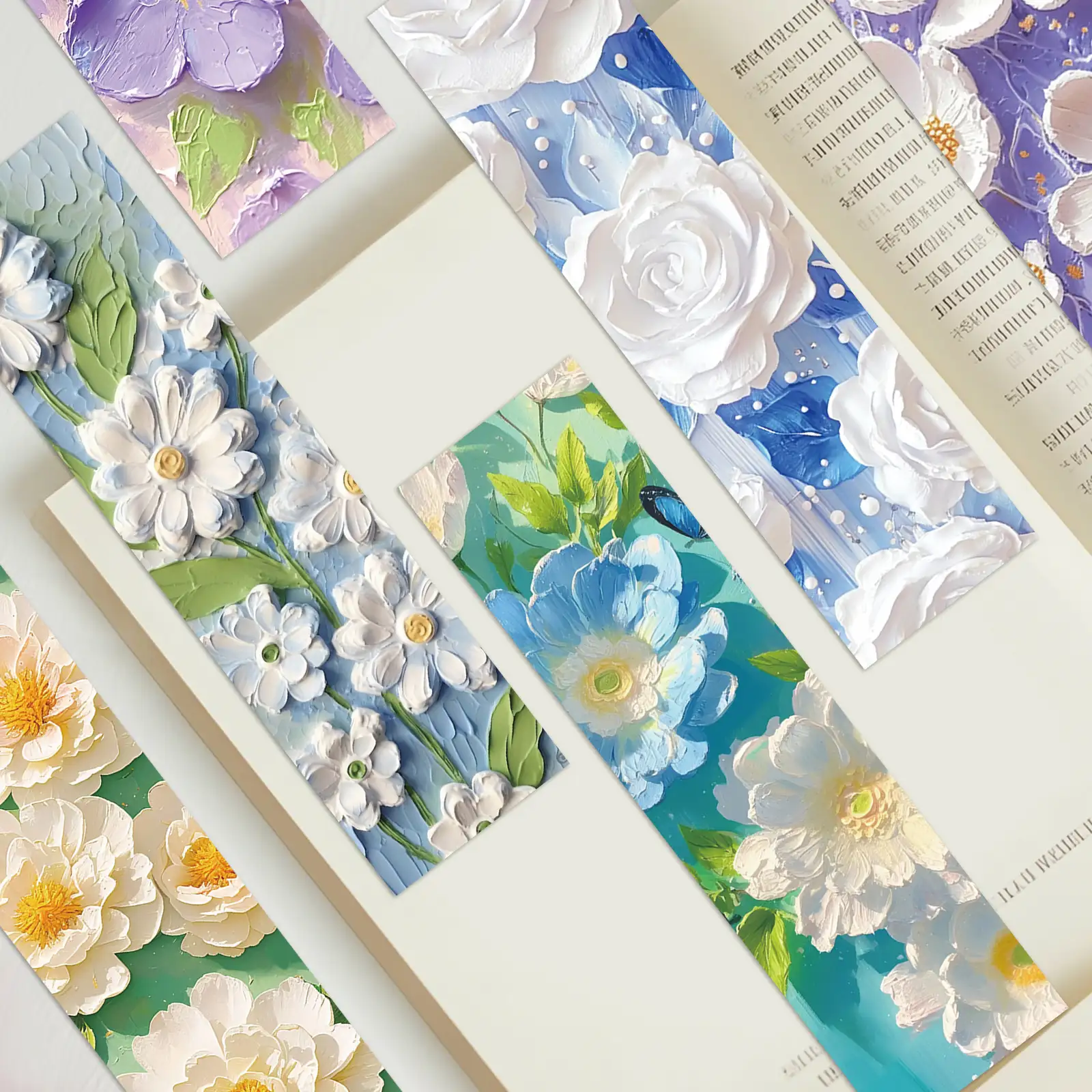 Qi Encounter 3D Oil Painting Flower Bookmarks, 30-Piece Set