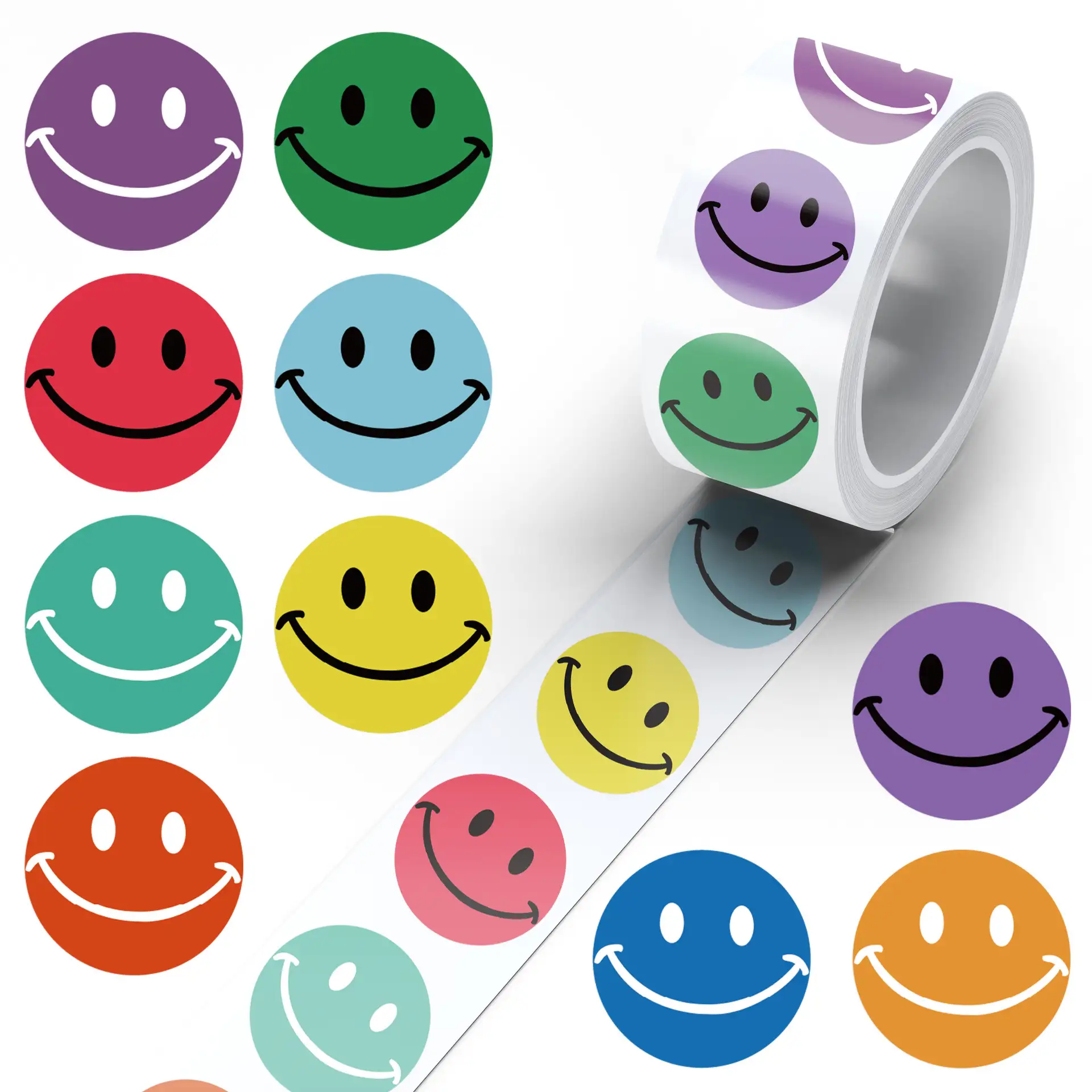 Cartoon Smiley Sticker Tape Roll for Journaling and Envelope Sealing