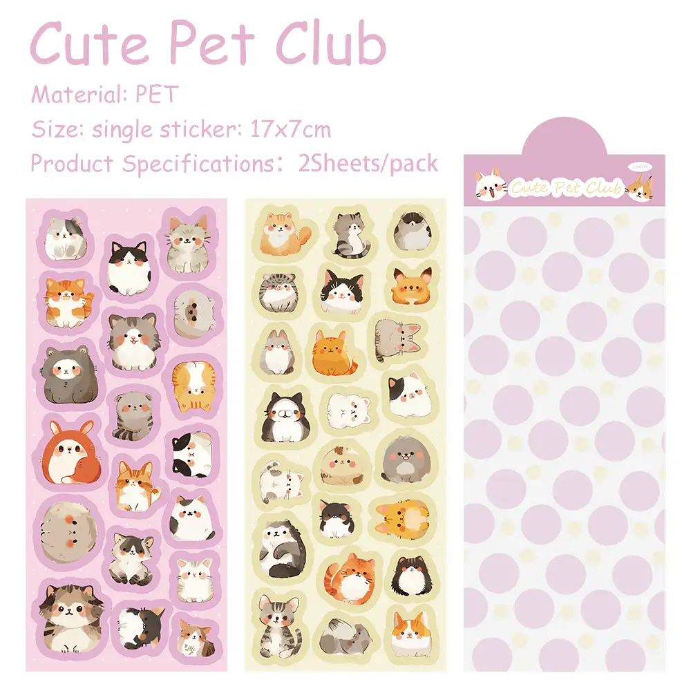 Cute Pet Club Waterproof PET Sticker Sheets, 2-Pack