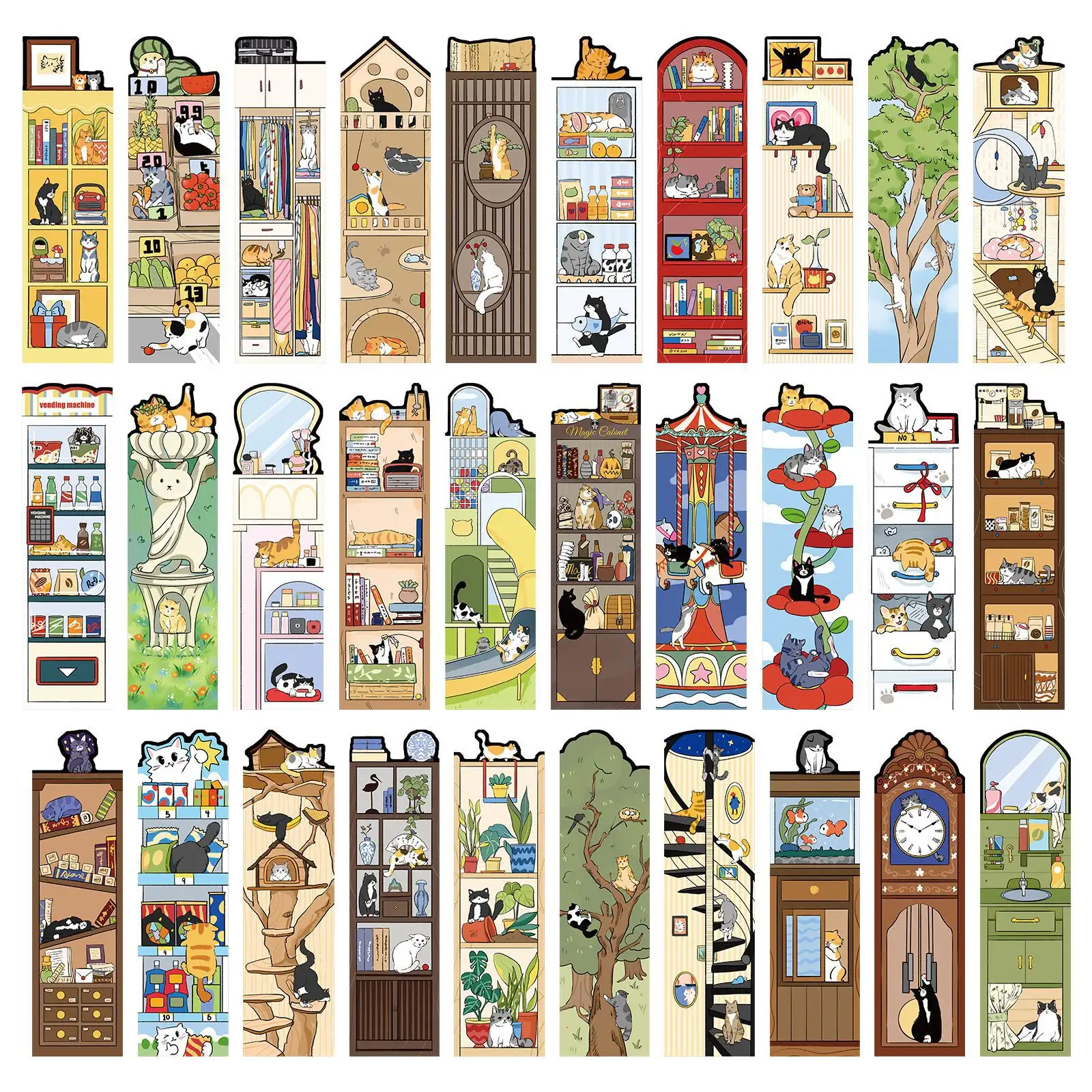 30 Cute Cat Bookmarks with Message Cards
