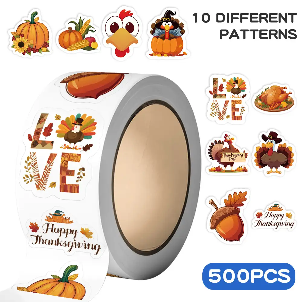 500-Sheet Thanksgiving Turkey Sticker Roll