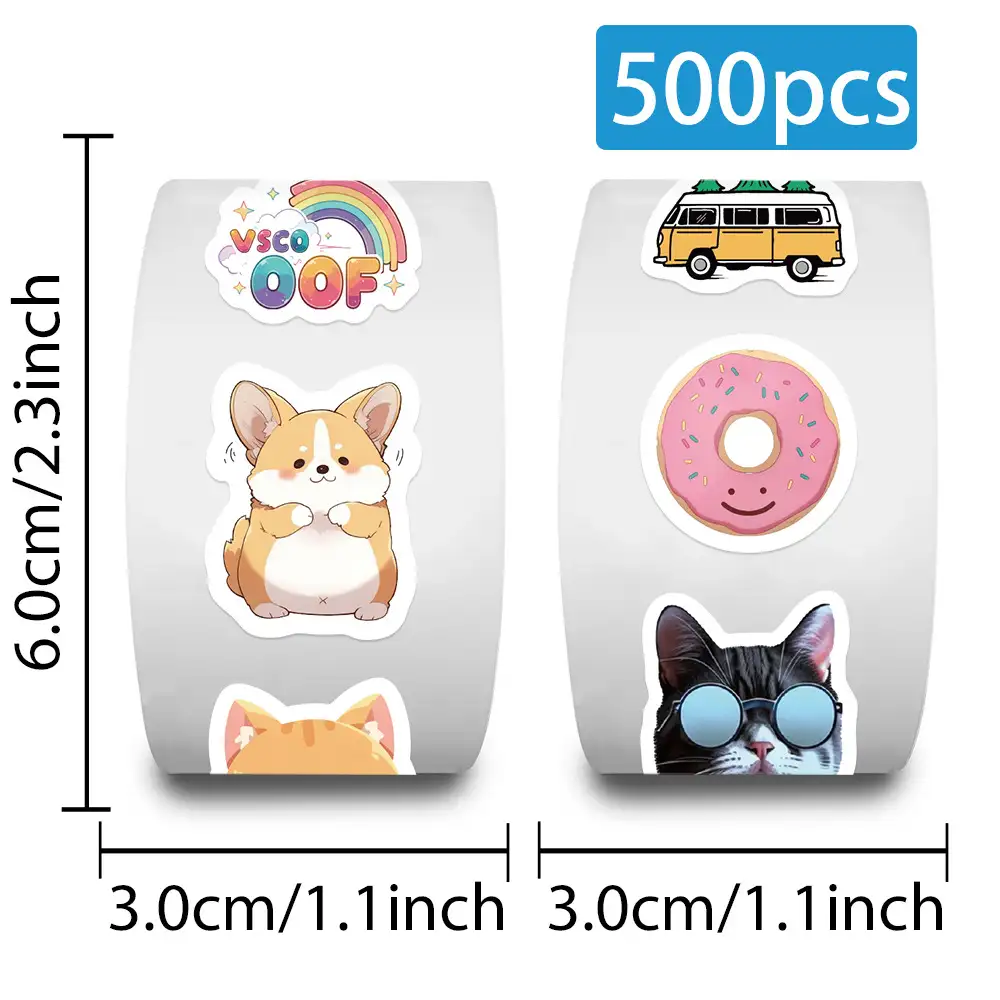 500-Piece Cartoon Sticker Roll for DIY Crafts