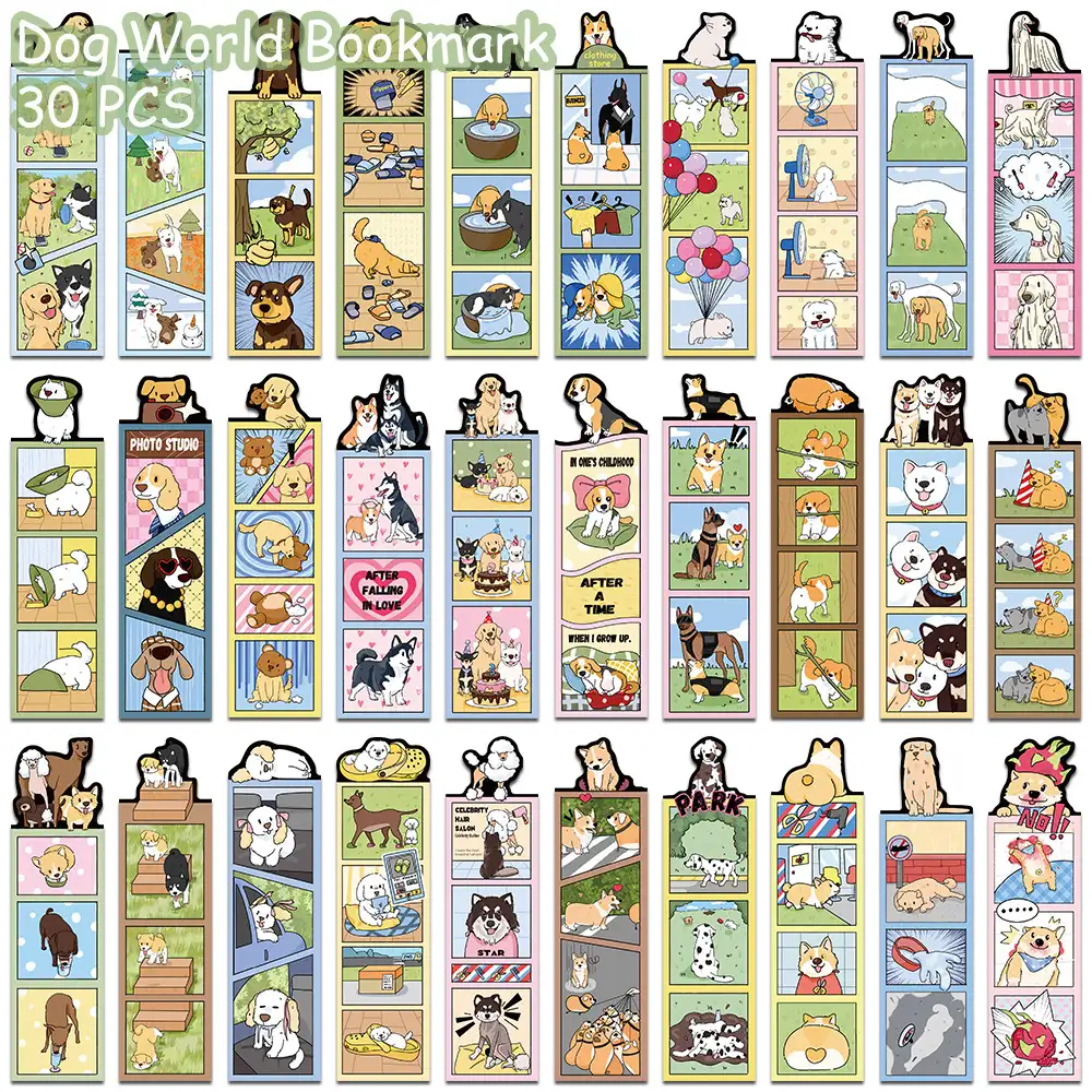 30-Pack Cartoon Dog Bookmarks
